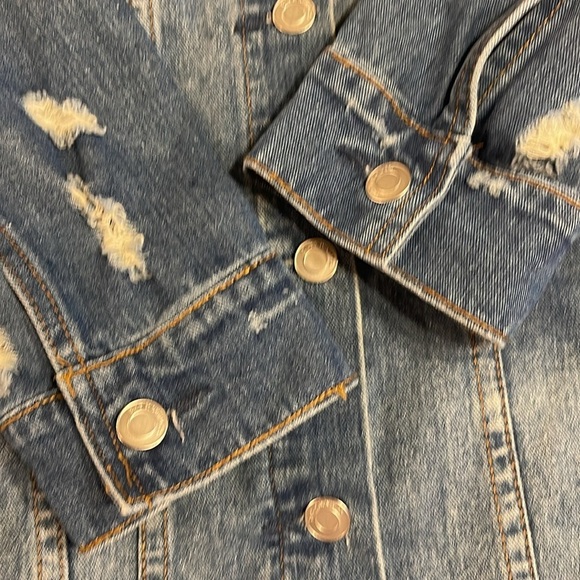 Oversized Distressed Denim Shacket Jacket Indie Sleaze Grunge Festival S - Picture 6 of 7